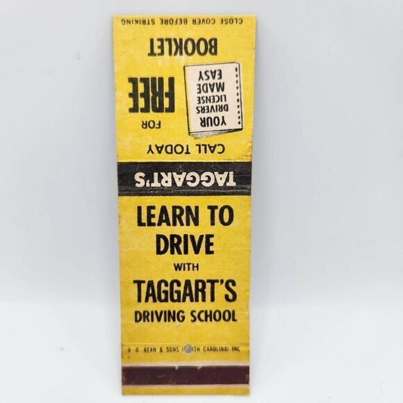 Vintage Matchbook Learn to Drive Taggart's Driving School Georgia - Picture 1 of 2